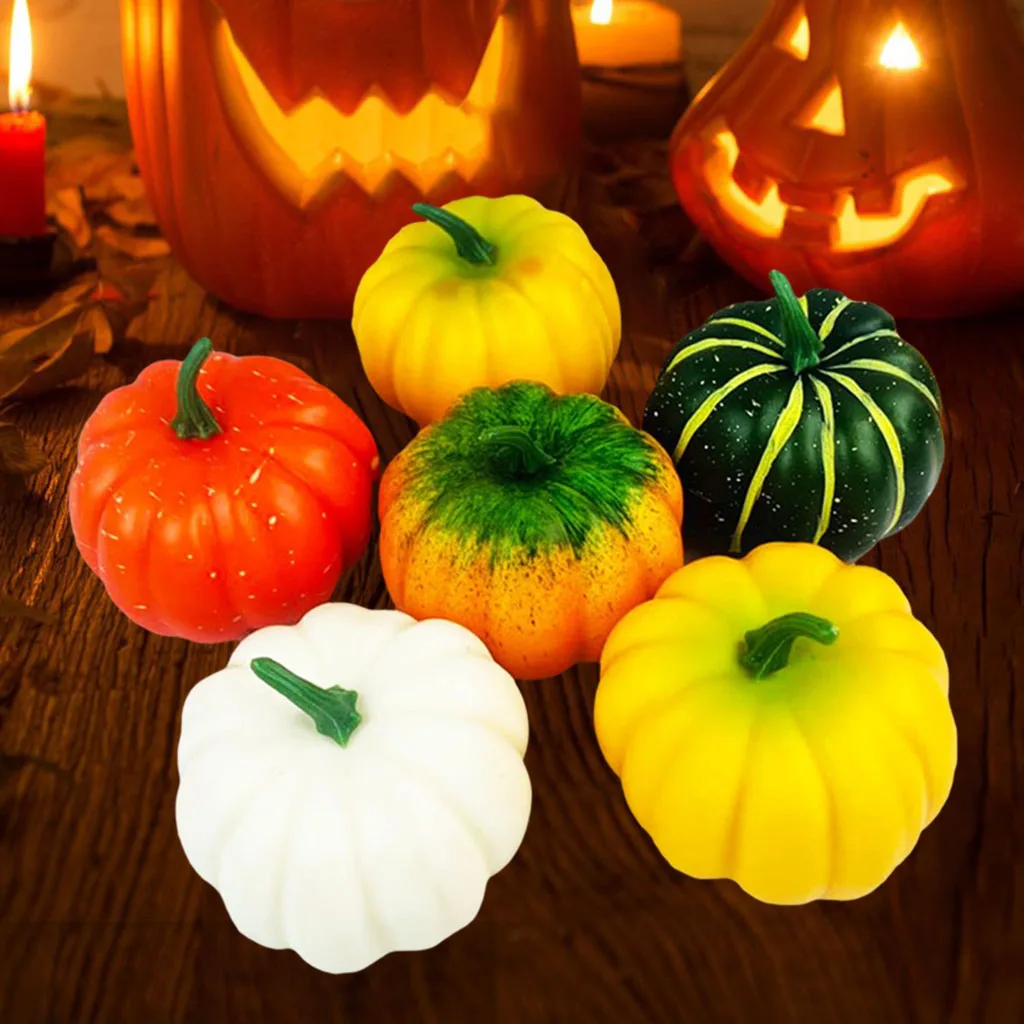 6Pcs Artificial Pumpkins Foam Crafts Outside Warm Fall Halloween Fences Decorations for Decorating Wedding Seasonal
