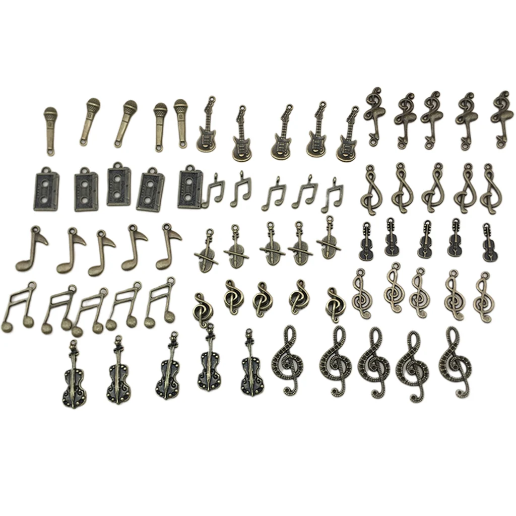 70Pcs Bronze Music Notes Charms DIY Pendants For Necklace Jewellery Making