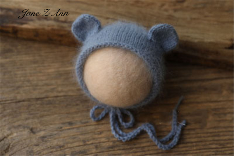 Nerz-Samt-Mütze, Wollstrickmütze mit kleinen Ohren, Neugeborenen-Fotografie-Requisiten, Babyfotos – Detail 9