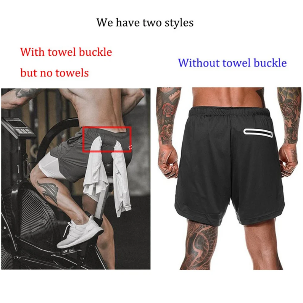 Men's 2 in 1 Running Shorts with Lining Inner Compression Short Zip Pockets Fitness Bottom Base Layer