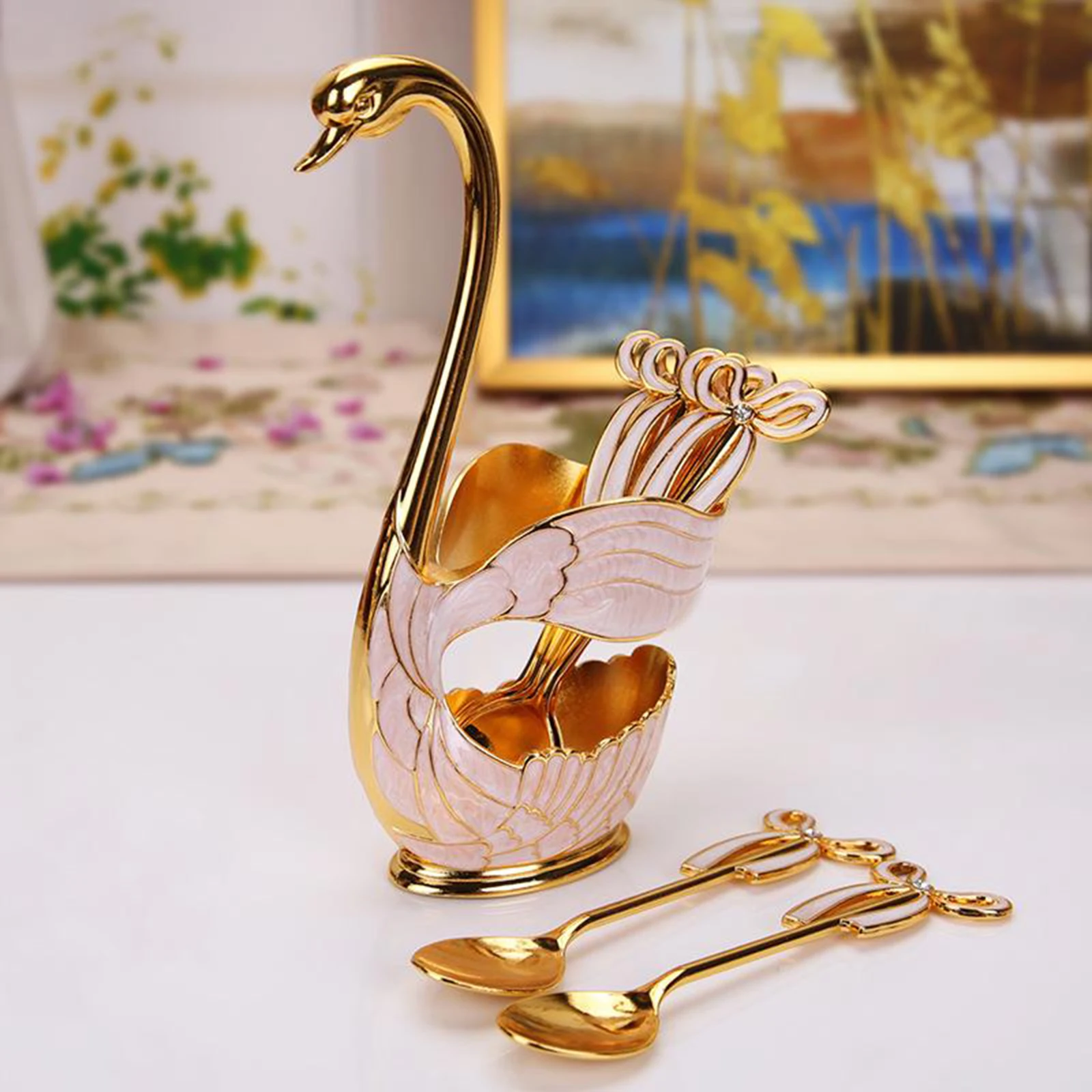 Luxury Swan Fork Holder Set Spoons Alloy Tableware Wearable Cutlery Kitchen Dining Wedding Decor Buffet Picnic