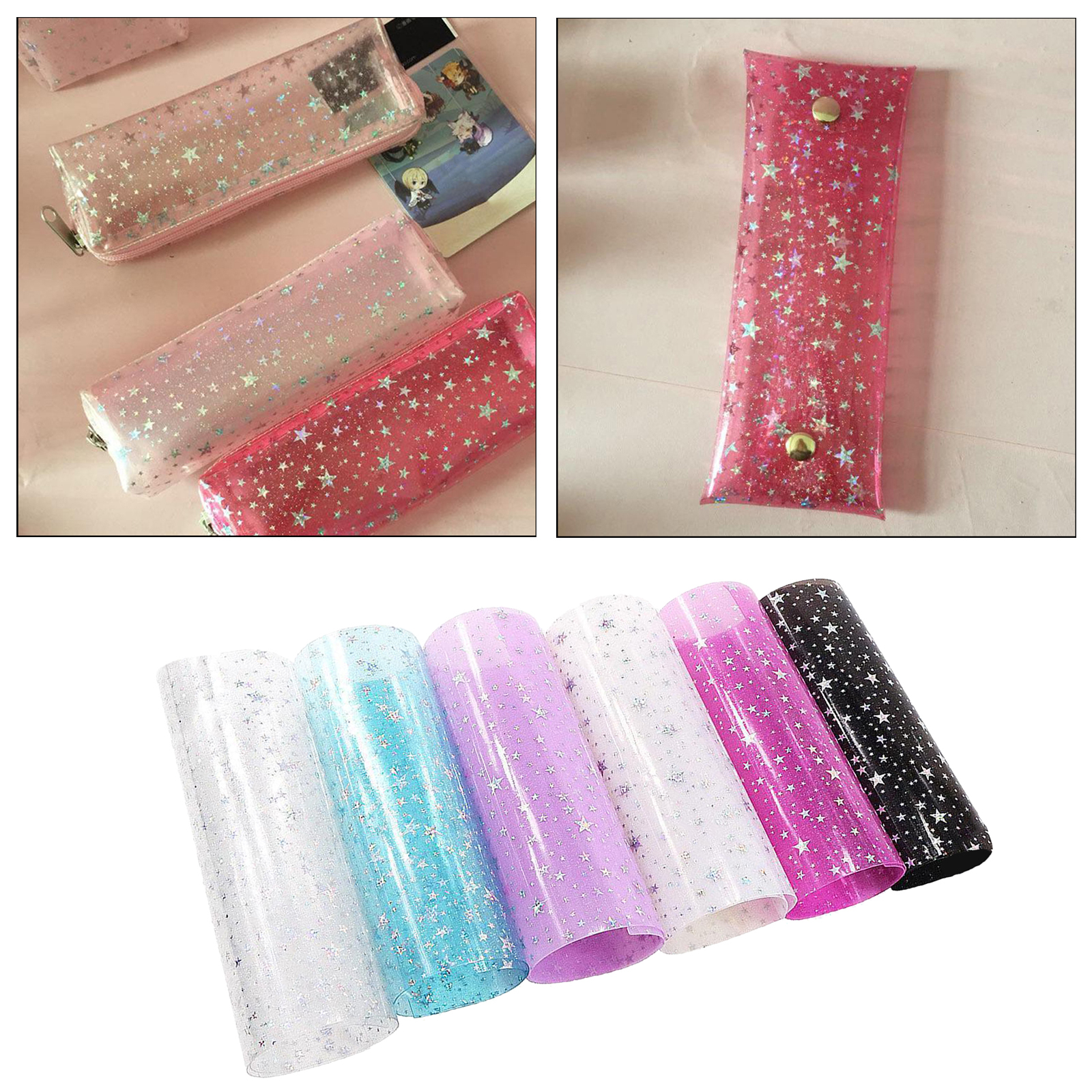 6Pcs Clear Film Holographic Vinyl Fabric for Bag Patchwork DIY Hair Bow , Jewelry Making , Window Film, Arts Crafts Projects