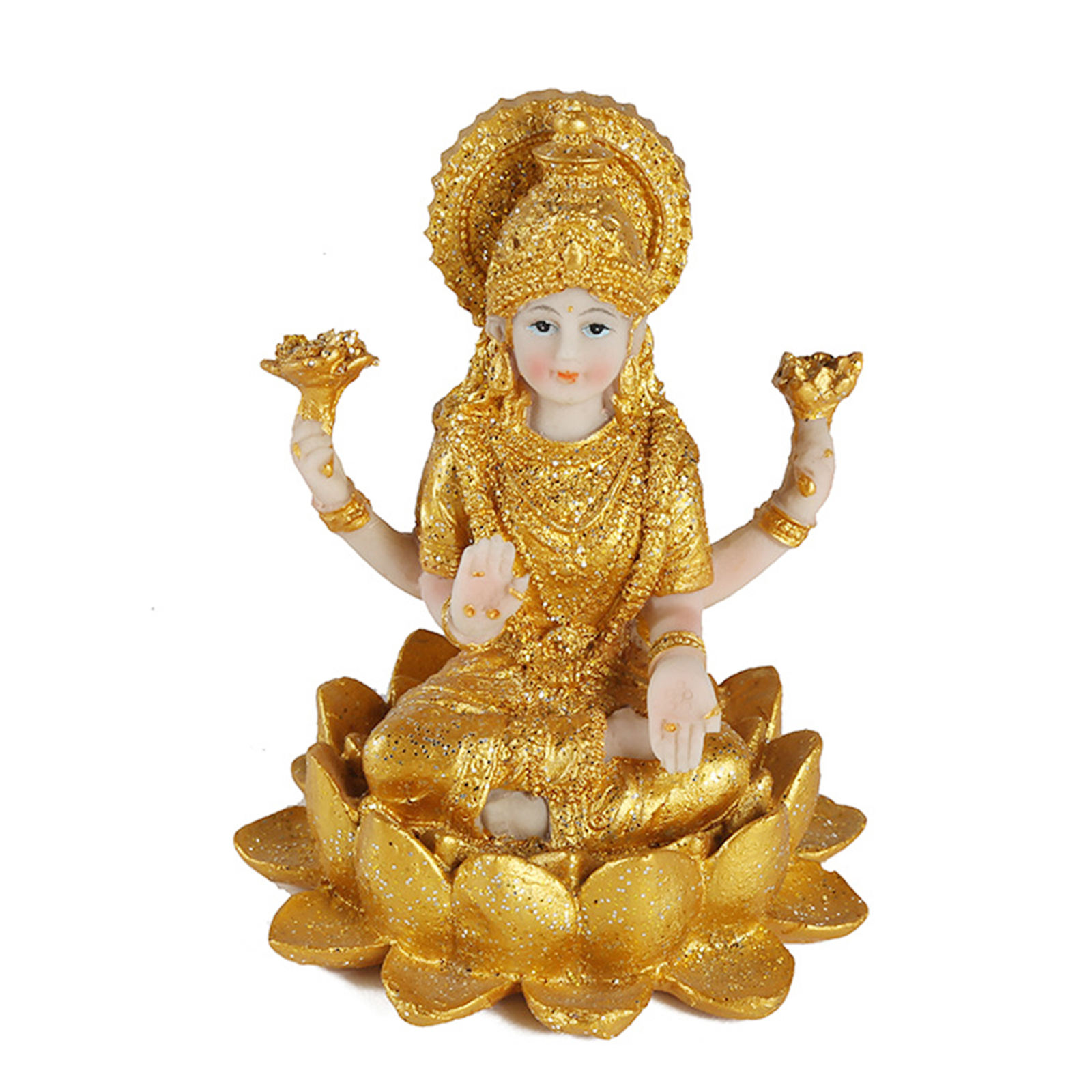 Hindu Goddess Gold Indian Buddha Statue Prosperity Buddhism Sitting Spiritual Sculpture Craft for Altar Room Diwali Temple Home