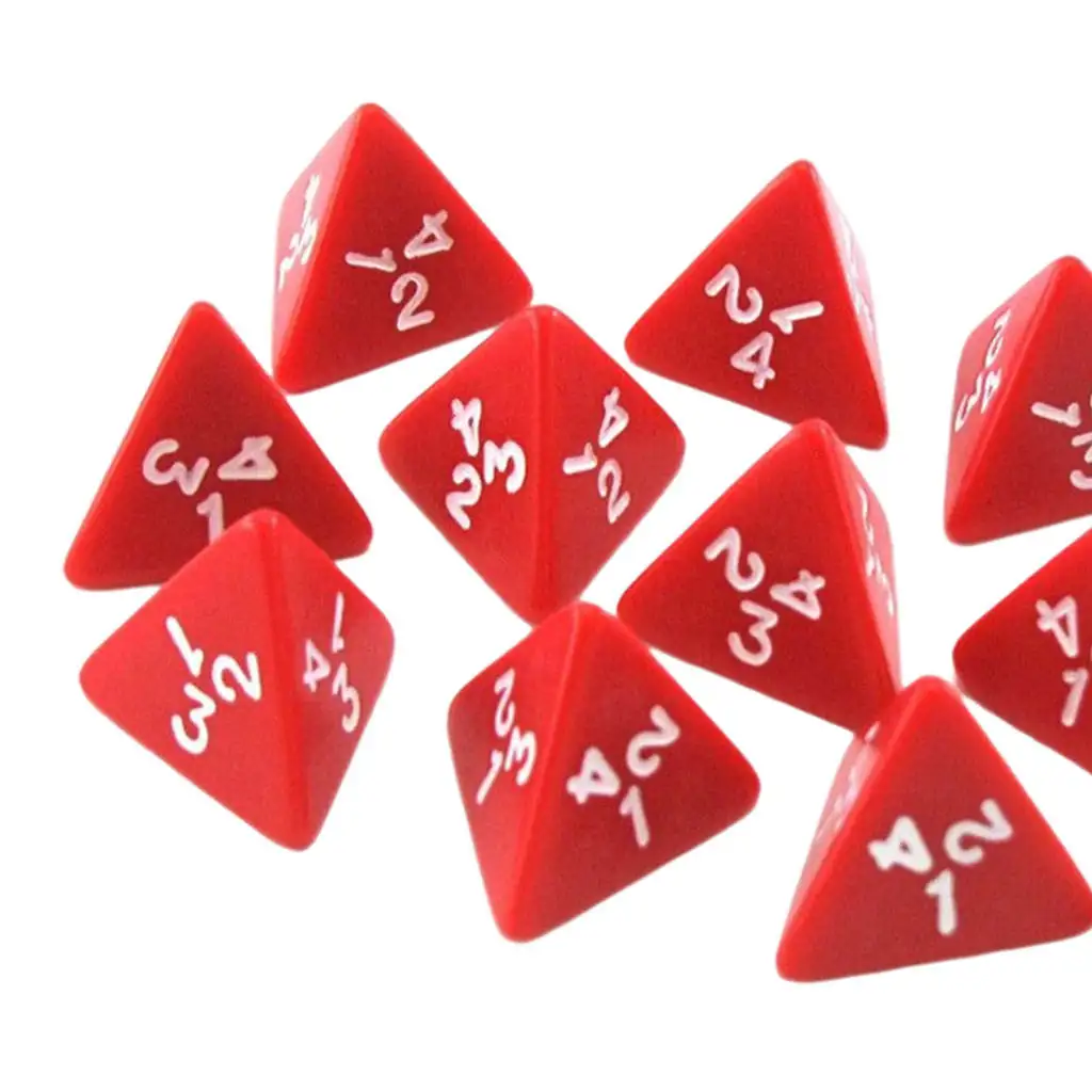 10 Pack Fun D4 4 Sided Digital Dice Game for RPG MTG Math Teaching Gambling Supplies Role Play Party Props, Red