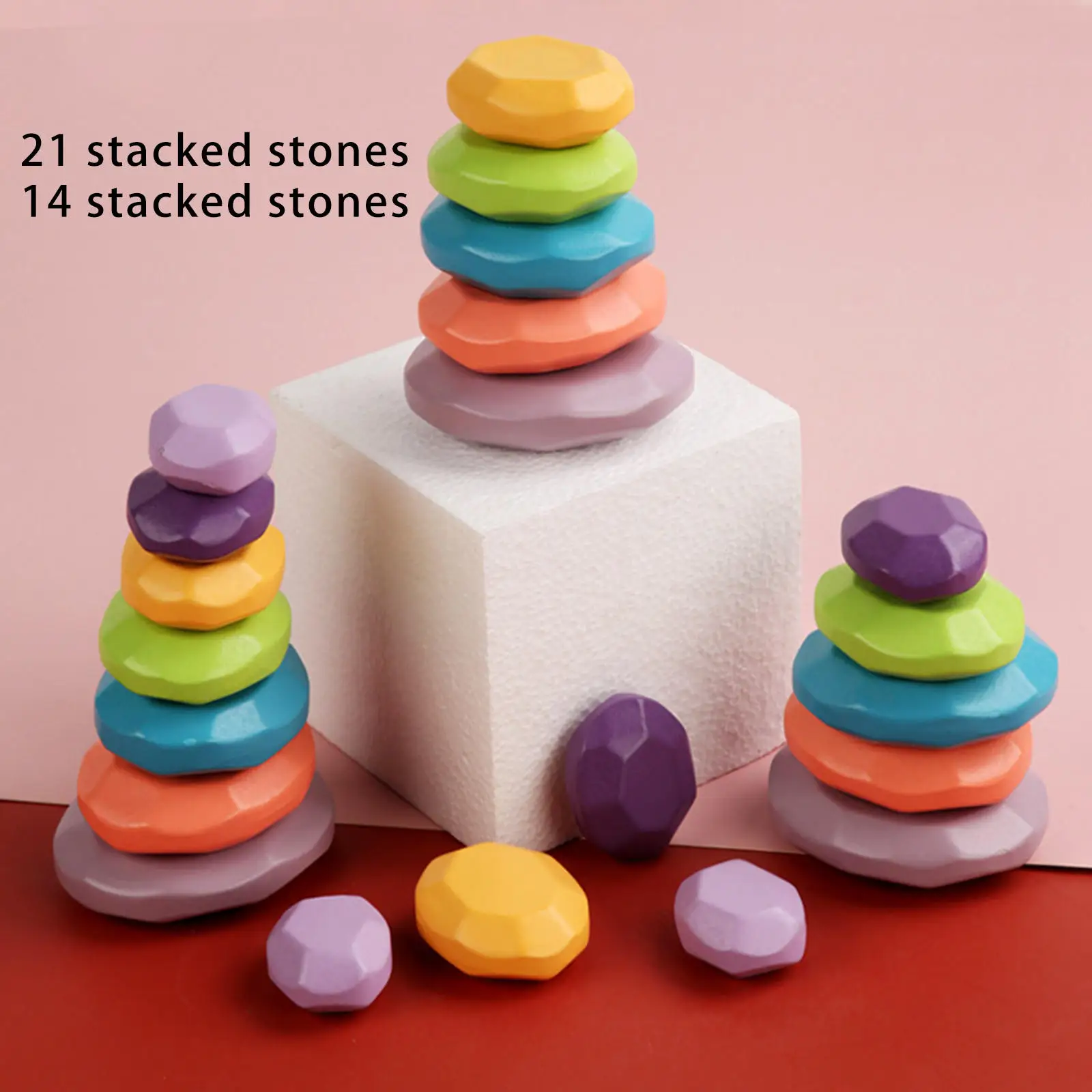 Wooden Toy Colorful Stacking Stone Building Block Creative Educational Toy Rainbow Stone Children Wooden Toy