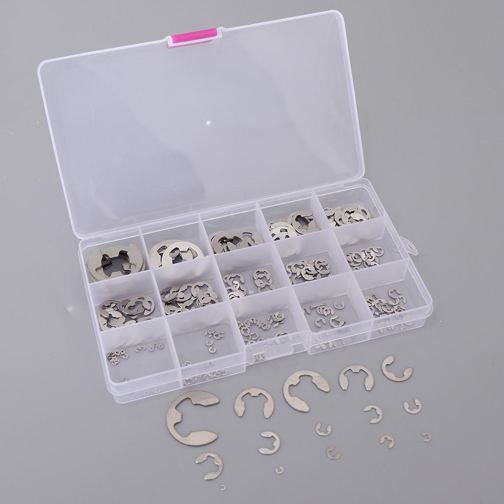 225Pcs 304 Opening Snap Ring E-Clip External Retaining Circlip Assortment Kit