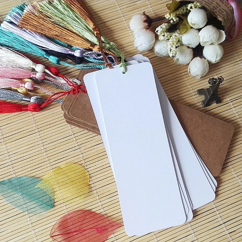 conjunto de kraft papel marcador em branco cardstock bookmark kit com pçs pingente de borla colorido ideal para projetos diy