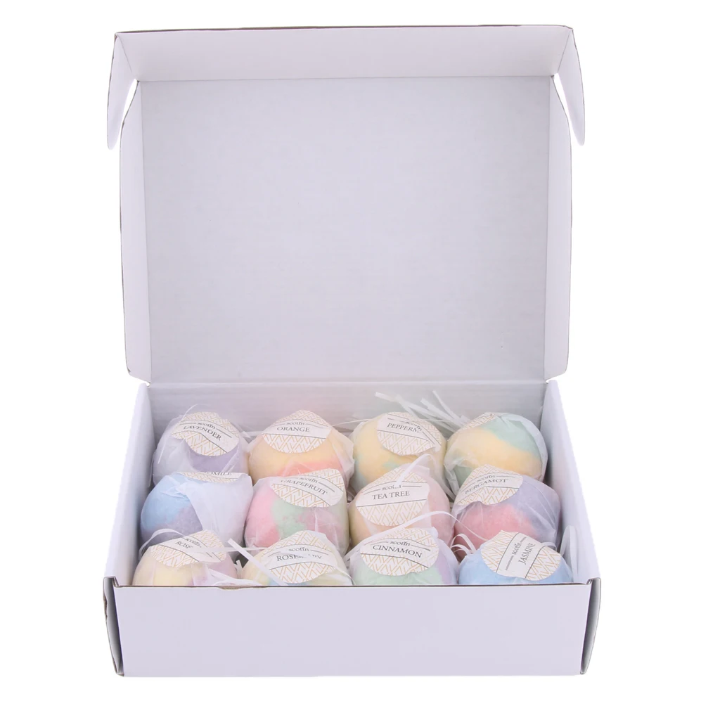 12 Packs Mixed Color Handmade Bath Salt Set Women  Spa Bath Bomb 70g