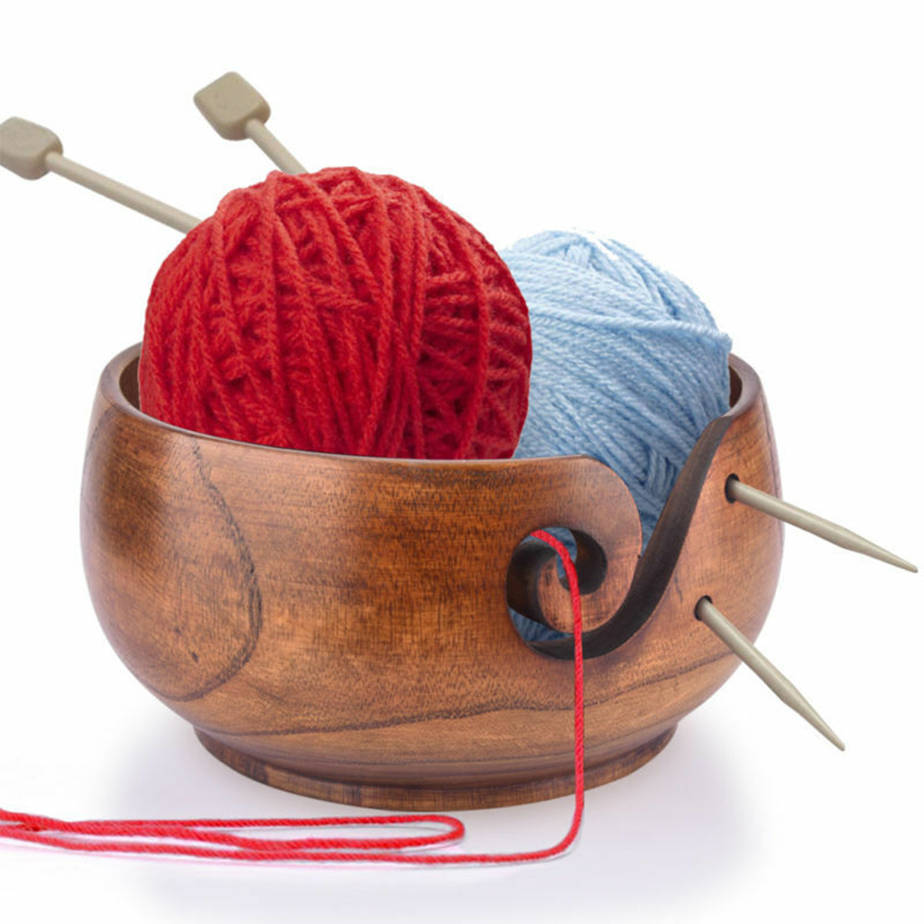 Wooden Yarn Bowl Portable Knitting Yarn Wool Threads Storage Bowl Hook Holder Accessories