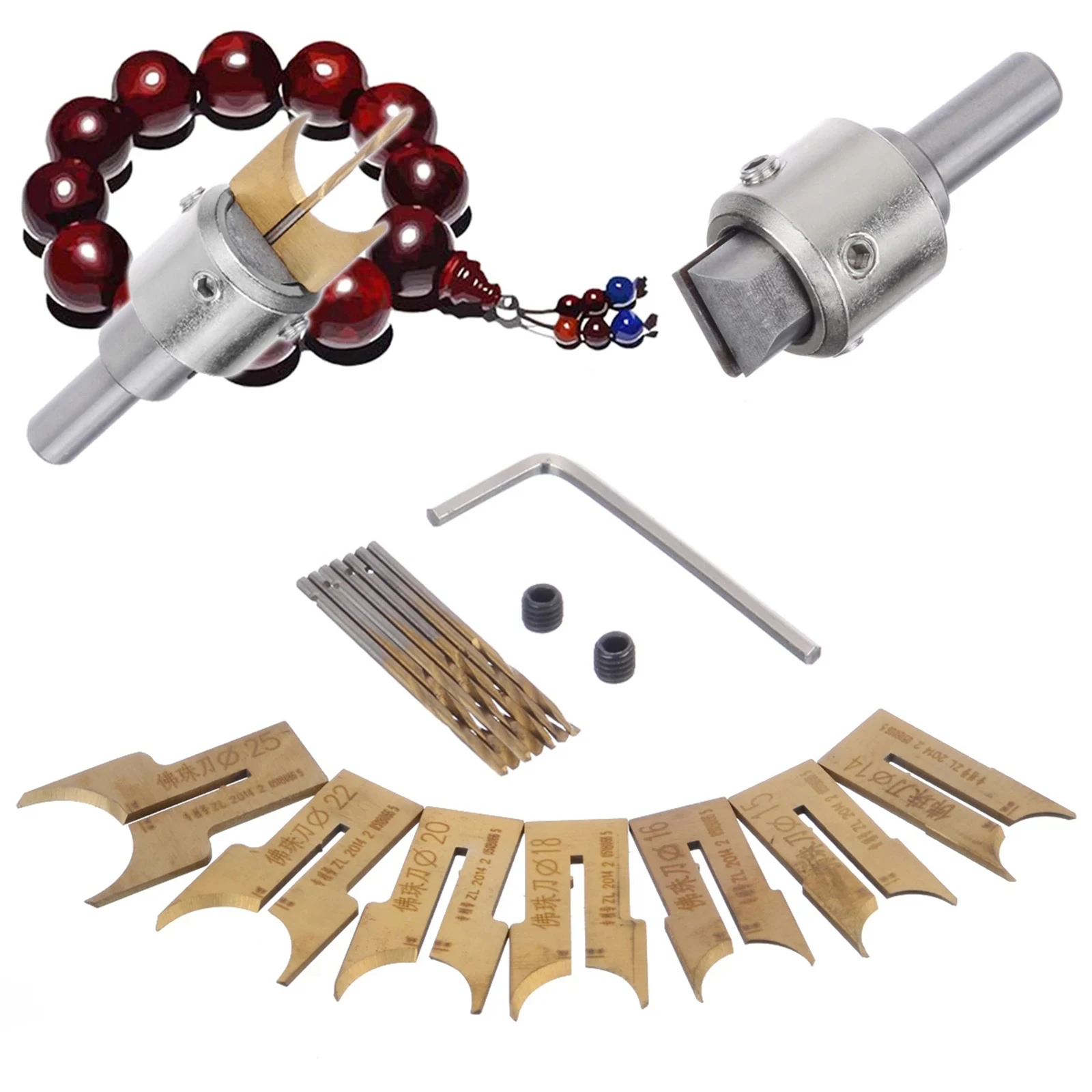 16 Pcs Wooden Bead Maker Beads Drill Bit Milling Cutter Set 14/15/16/18/20/22/25mm Bit Ball Blade Woodworking Tool Kit