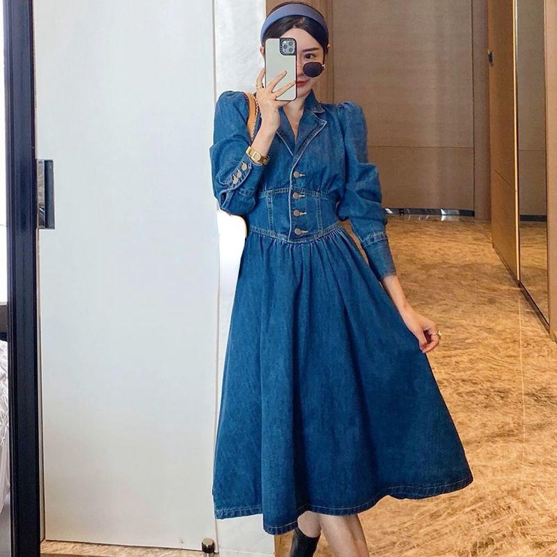 denim vestido, estilo coreano mulher roupas de