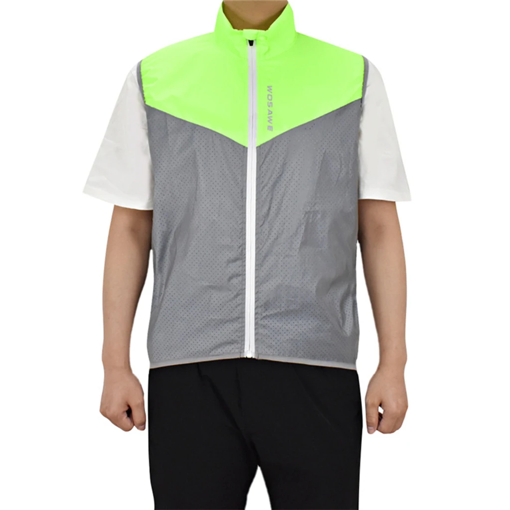 Men Women Cycling Reflective Vest Windproof Bike Bicycle Running Sleeveless Vest with Back Zipper Pocket Reflective Clothing