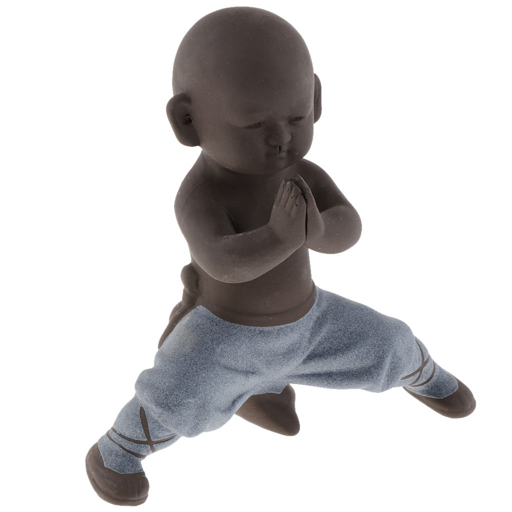 Little Buddha Statue Kungfu Monk Tea Pet for Zen Garden Sand Decoration Yoga Room Decor