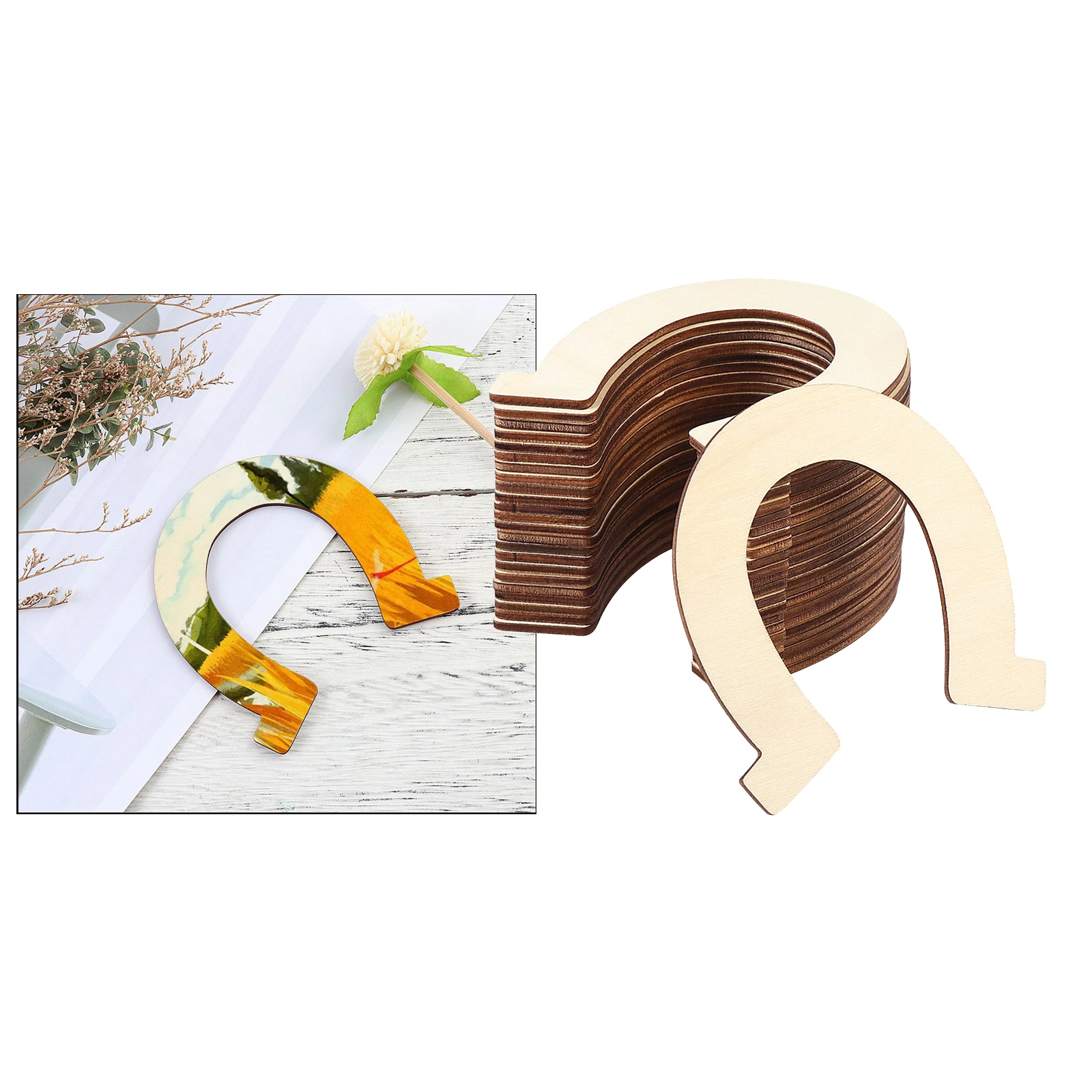Wooden Slices Horse Shoes Shape Unfinished Wood Pieces for Birthday Decor