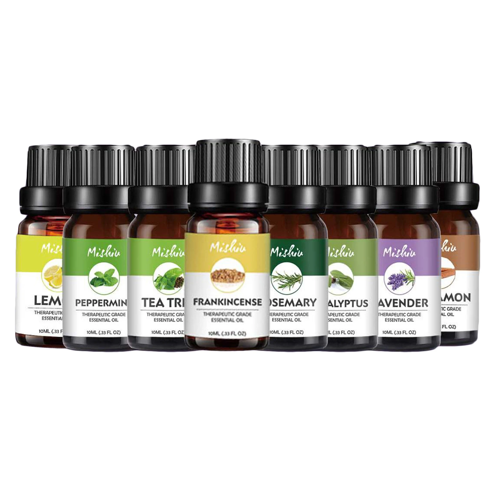 8 Bottles Natural Essential Oils for Massage Aromatherapy Hair Care 10ml