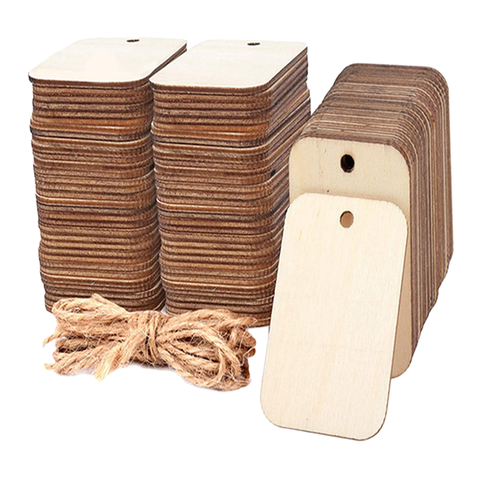 100Pcs Wood Pendant Decors Craft Natural Wooden Board with Holes Unfinished Wood Pendant for DIY Birthday Party Holiday