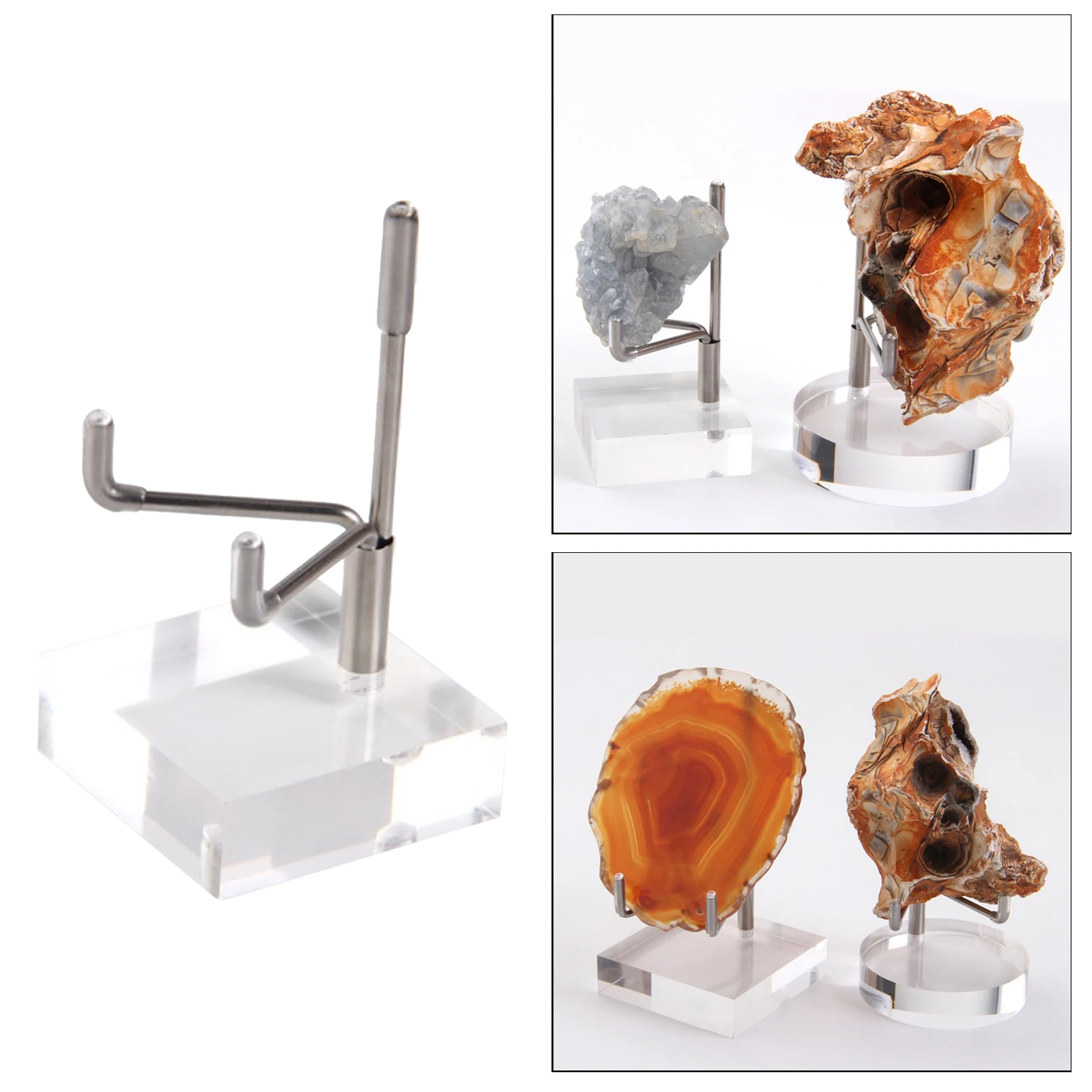 1pc Acrylic Display Stand Metal Arm Holder for Fossils Minerals Agate Stones