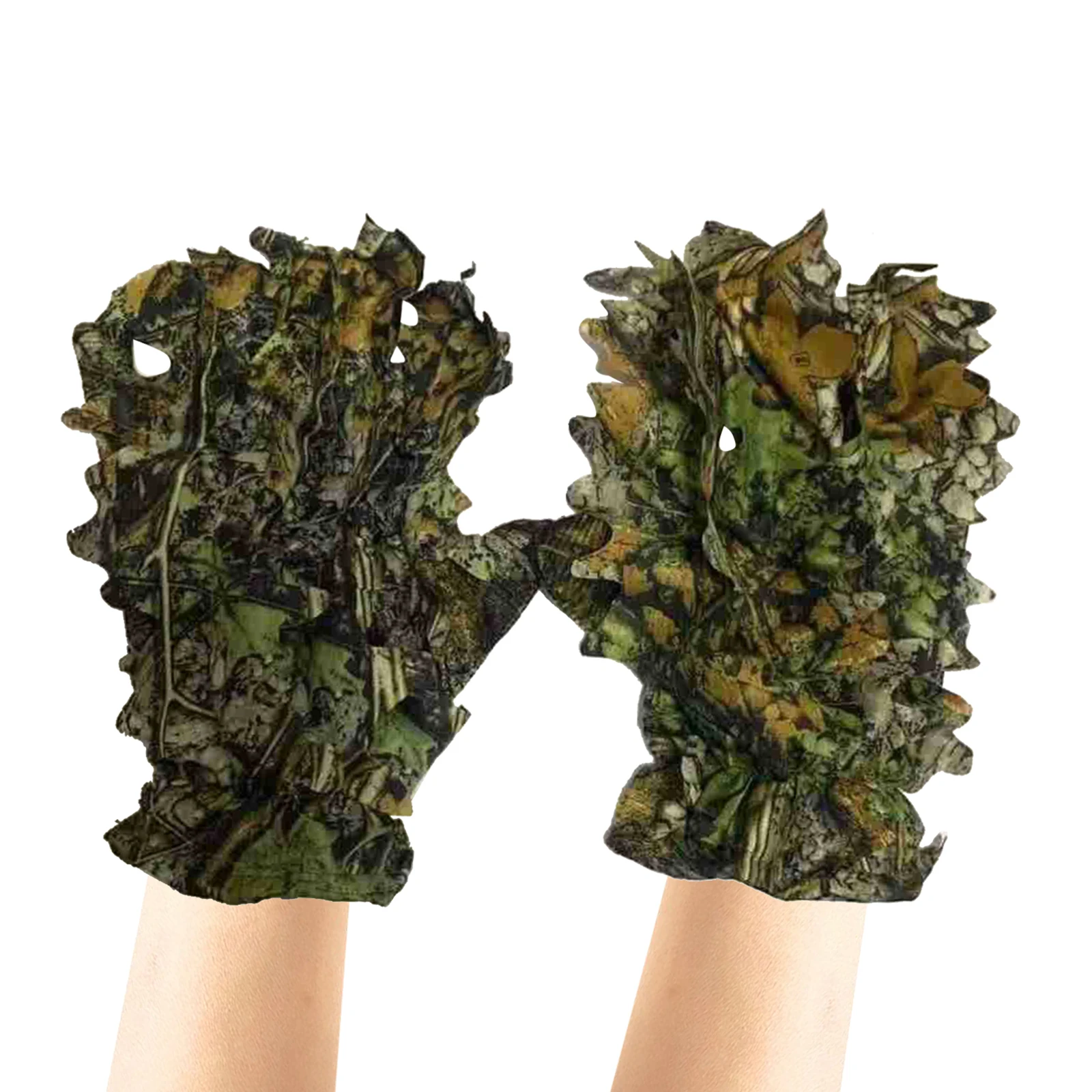 1 Pair Outdoor Maple Leaves Bionic Camouflage Gloves Climbing Breathable