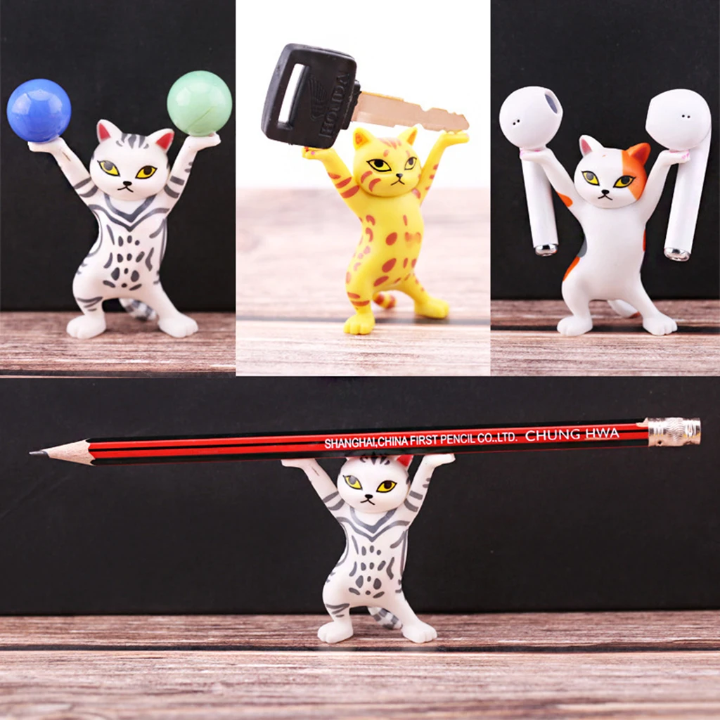 Cute Dancing Cats Pen Holder Free Standing Kitten Figures Dolls Ornaments