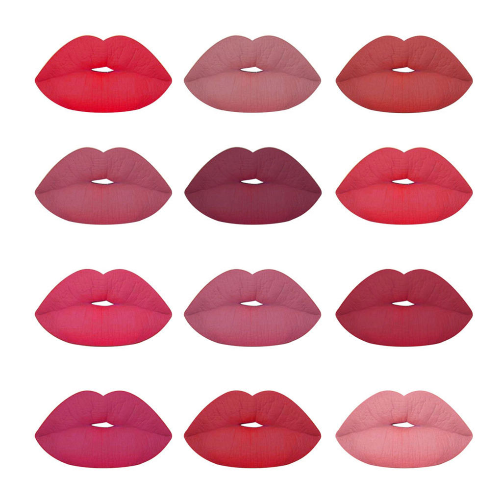 Set of 12 Colors Matte Lipgloss Bold Vivid Color Matte Lipgloss Set