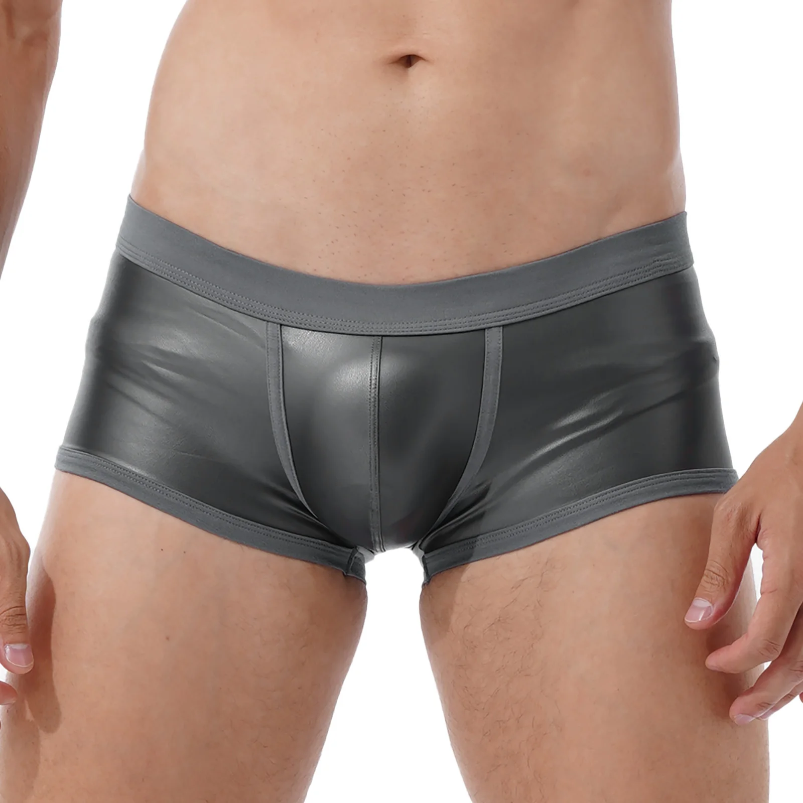 comfortable underwear for men Men Faux Leather Boxer Shorts Low Waist Clubwear for Stage Performance,Bulge Pouch Elastic Waistband Underpants Underwear mens designer boxers