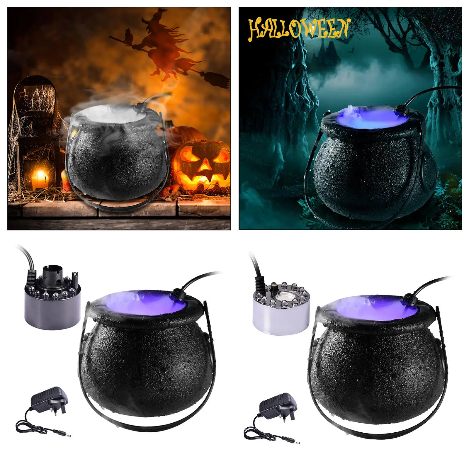 Mist Maker 12 LED Fogger Outdoor Water Fountain Ghost House Fog Machine Waterproof for Halloween Office Room Fish Tank Decor