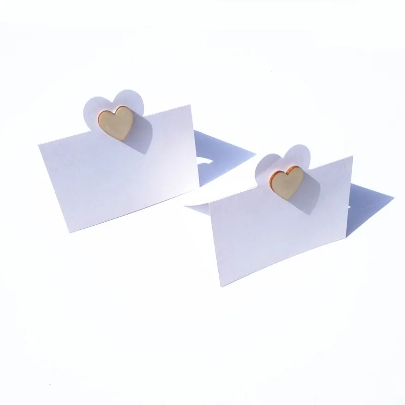 50pcs Wooden Heart Wedding Birthday Table Place Name Cards Blank Card