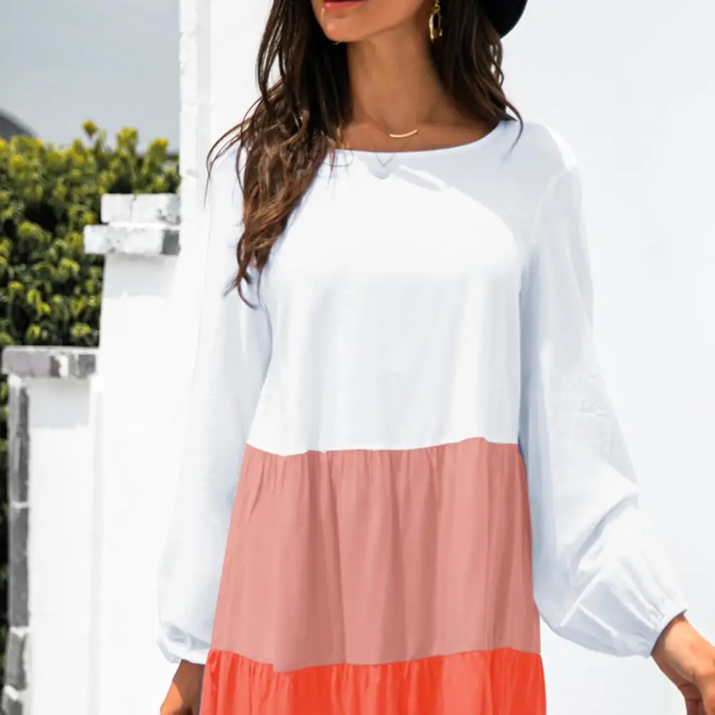 Kleid Casual Kontrast Farbe Rüschen Kleid Sommerkleid Frauen Kleid Rüschen für Strand