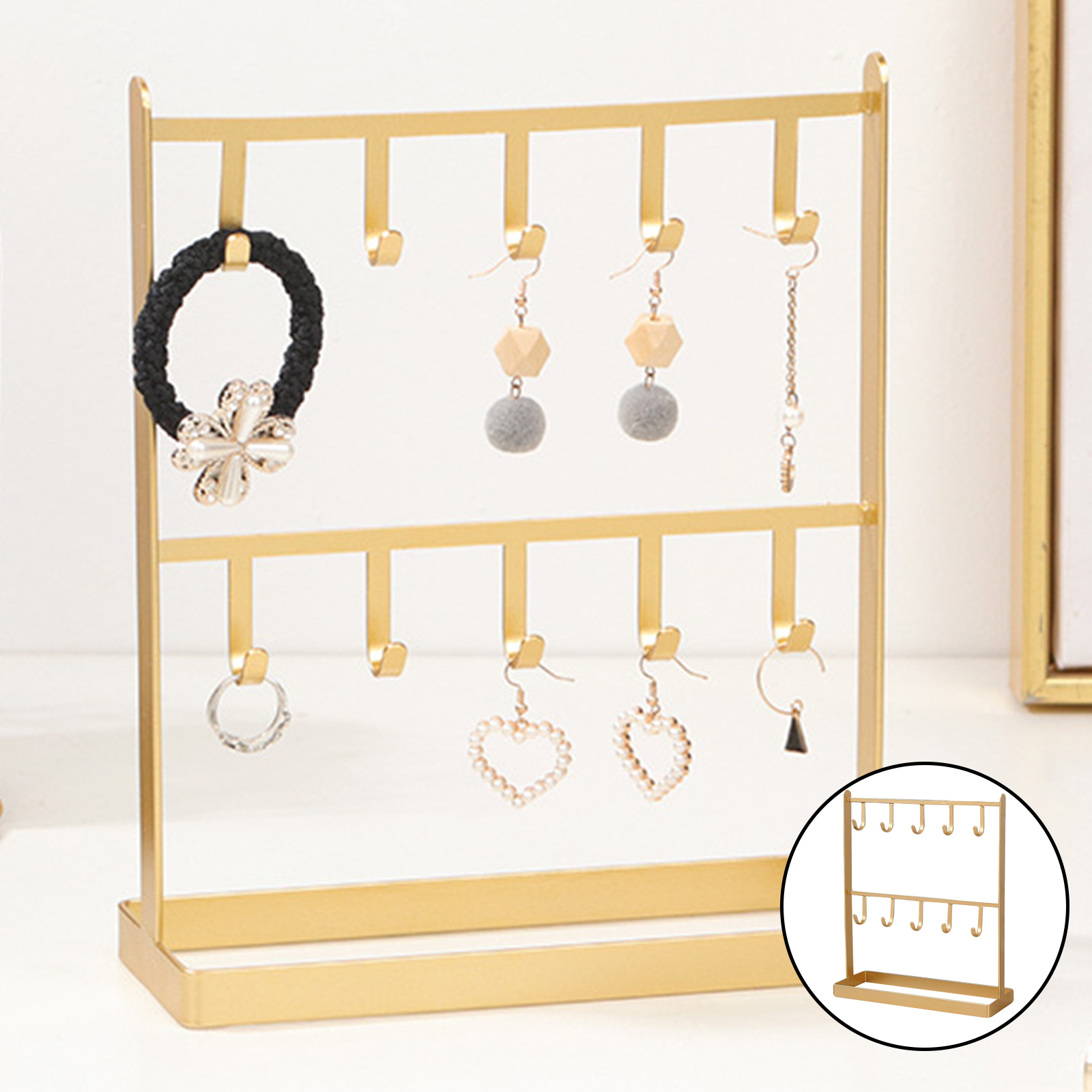 Jewelry Stand Metal Necklace Organizer Display, Bracelet Earrings Holder Free Standing Tabletop Countertop with Hooks Rack Gift
