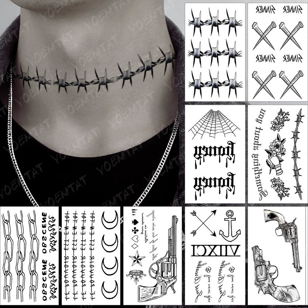 Best of Waterproof Temporary Tattoo Sticker Wire Thorn Collar Flash Tatto Men Sinner Gun Spider Web Wrist Body Art Fake Tatoo Women Cool Reviews & Tips