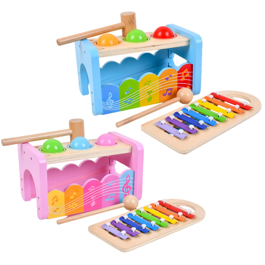 Kids Hammering Pounding Toys Baby Xylophone Color Match Hammering Ball Box Montessori Educational Toddler Puzzle Toy Age 2-4