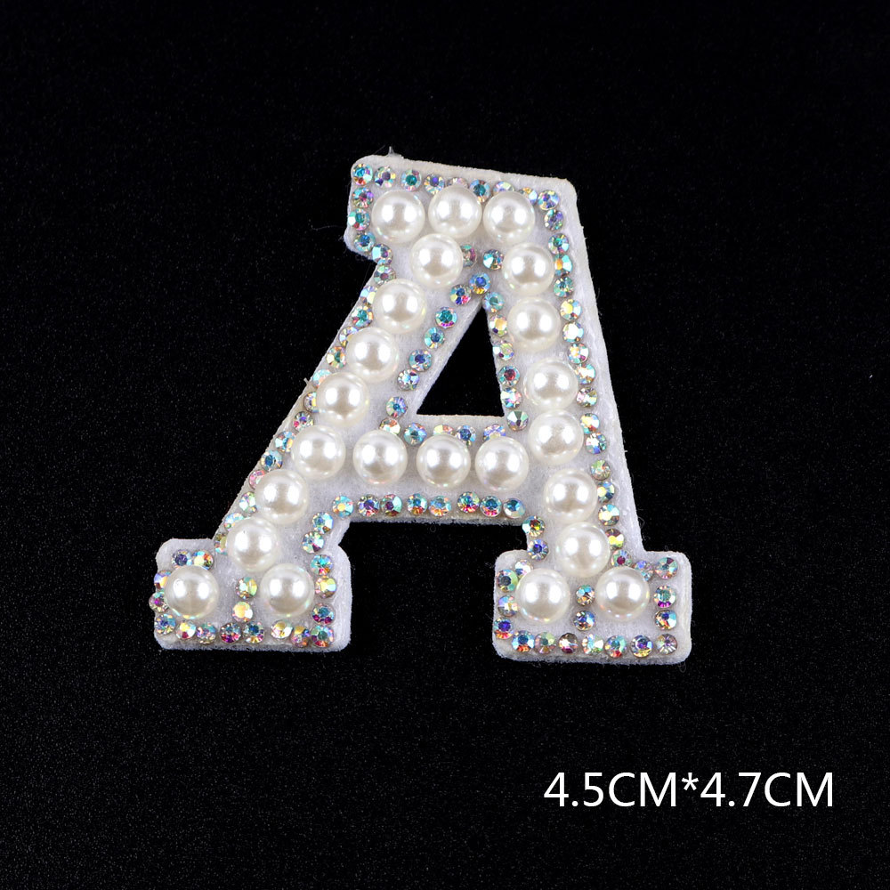 26 brief AB Strass Perle Englisch Alphabet Patch 3D Perlen Aufkleber Mixed Stickerei Patch Für Kleidung Logo Diy Applique – Detail 12