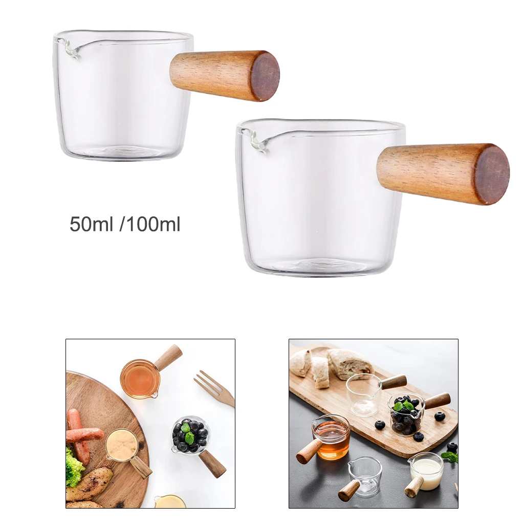 Mini High Borosilicate Glass Milk Pot with Wood Handle Food Special Soup Porridge Saucepan Sauce Pan Coffee Milk Pots