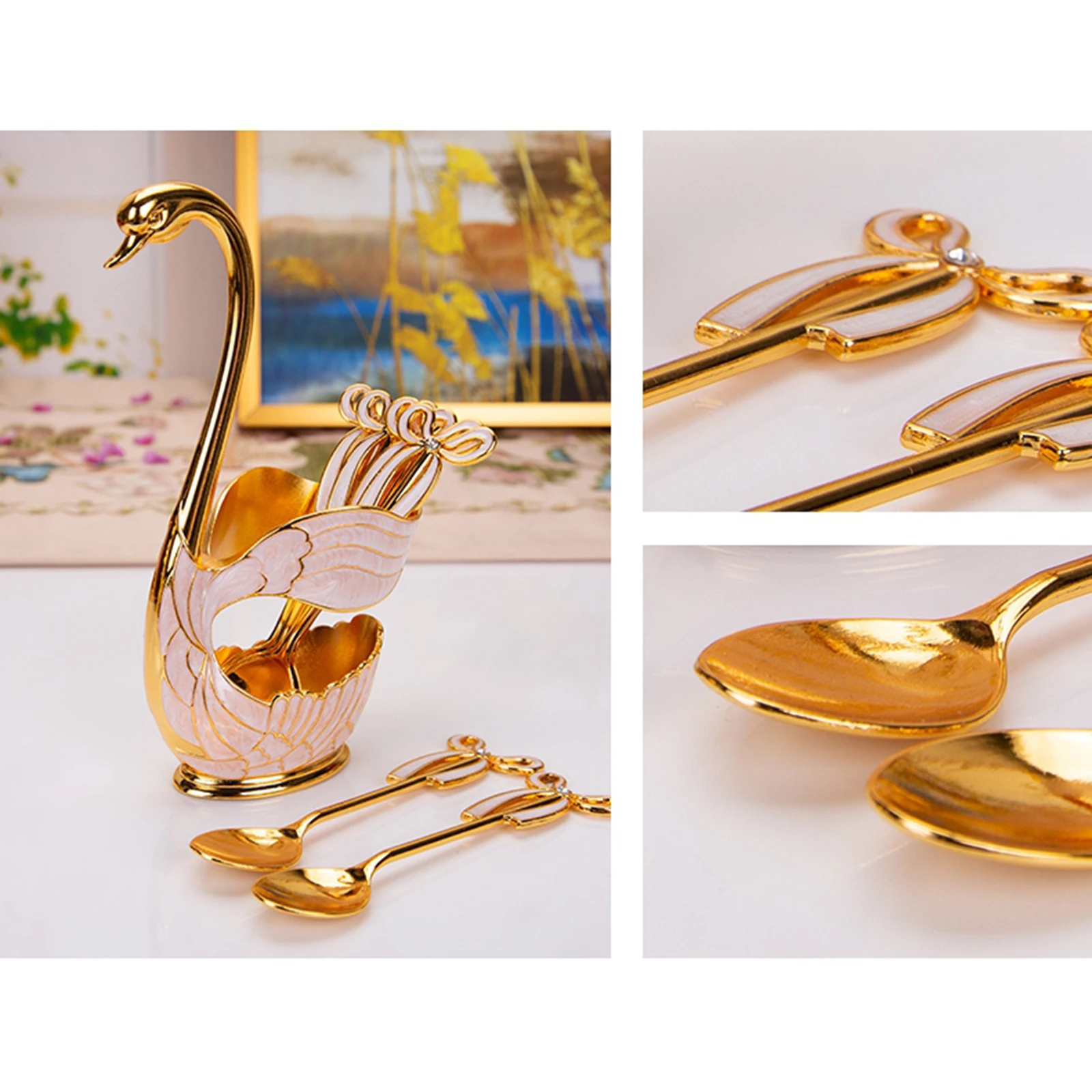 Luxury Swan Fork Holder Set Spoons Alloy Tableware Wearable Cutlery Kitchen Dining Wedding Decor Buffet Picnic