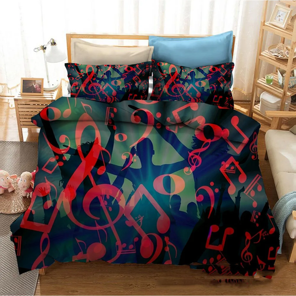 3D Musical Note Printed Designer Bedding Set 2/3pcs Music Themed Full with Zipper Quilt Cover and Pillowcases Home  Queen Size