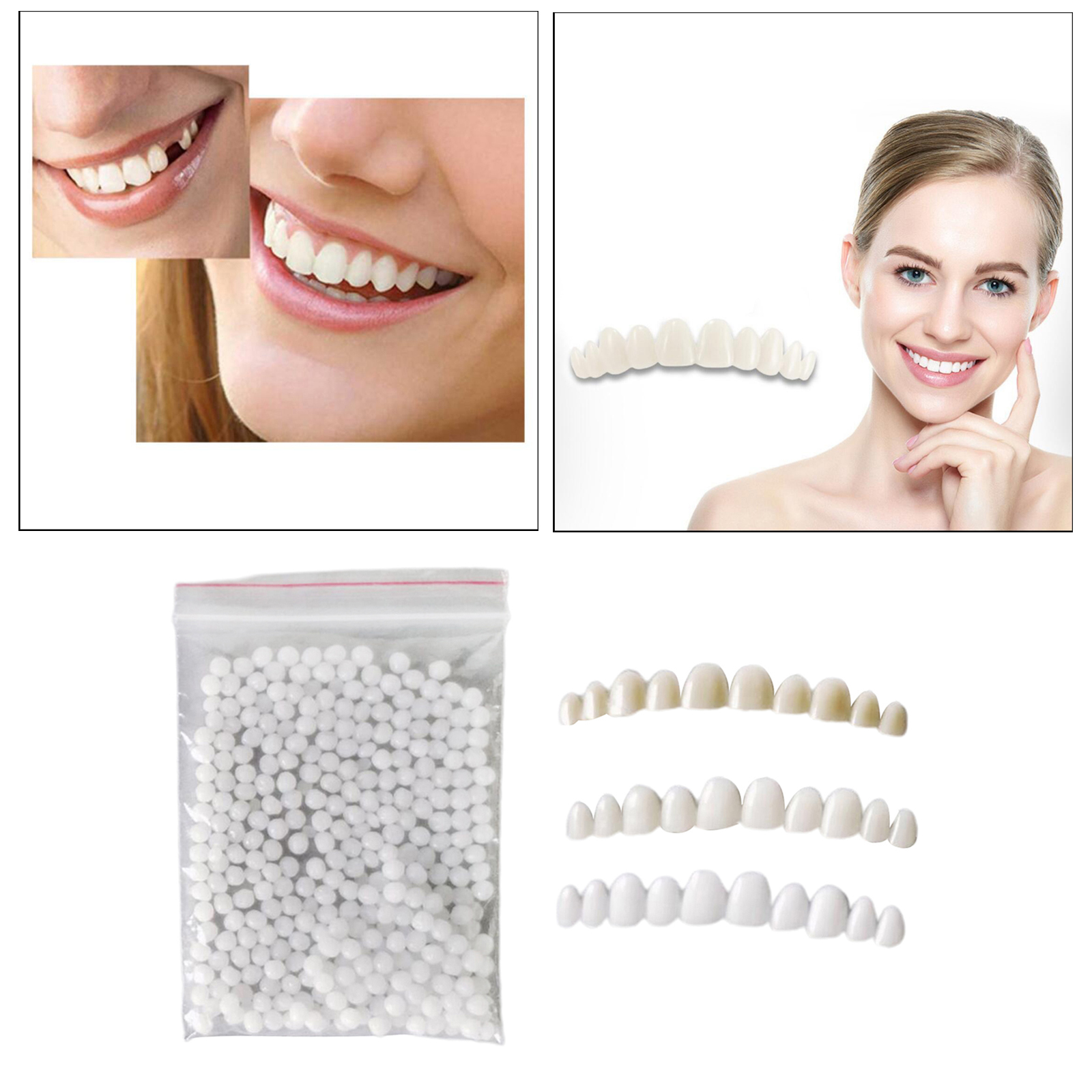 3pcs Soft Moldable Reusable Teeth Veneers with Fitting Beads for Men Women Temporary Teeth Confidence 