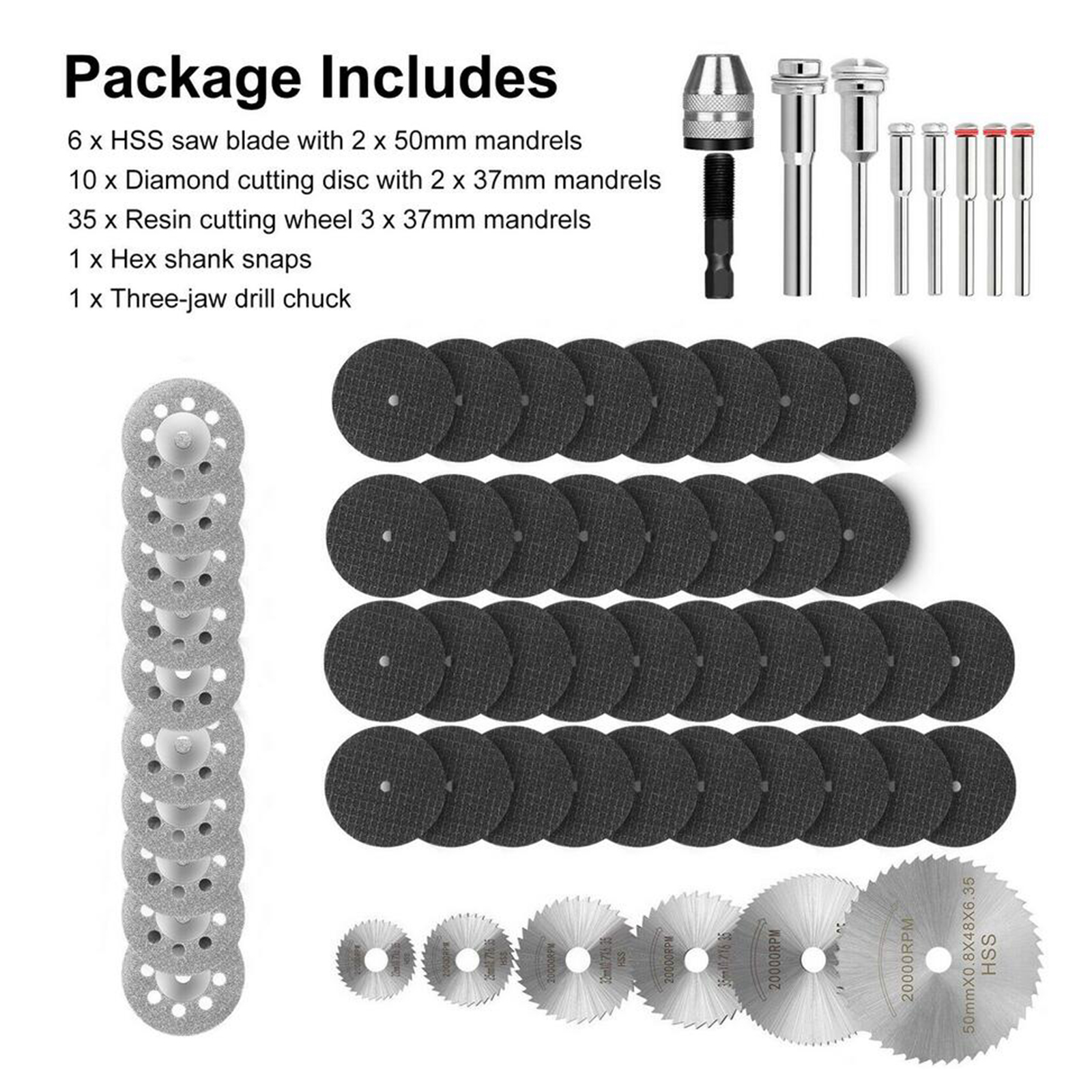 Diamond Cutting Wheel (22/25/32/35/44/50mm) with Mandrel And HSS Saw Blade