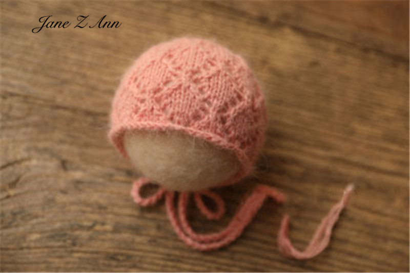 Nerz-Samt-Mütze, Wollstrickmütze mit kleinen Ohren, Neugeborenen-Fotografie-Requisiten, Babyfotos – Detail 3