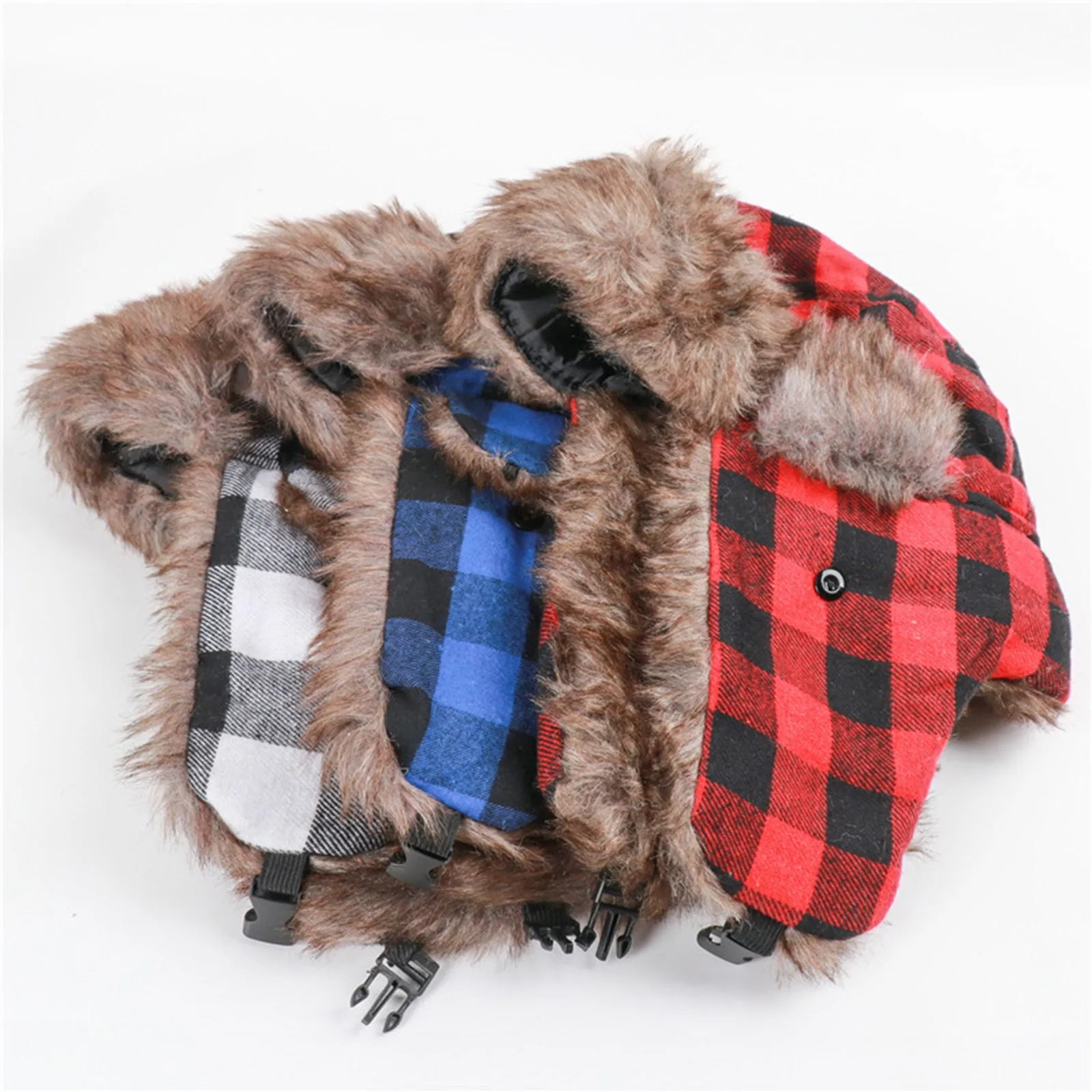 mad bomber trapper hat mens Winter Hats for Mens Bomber Hat Fur Red Warm Earflap Cap Windproof Women Thicker Plaid Russian Ushanka Lei Feng Hat Ski Snow Cap navy blue bomber hat