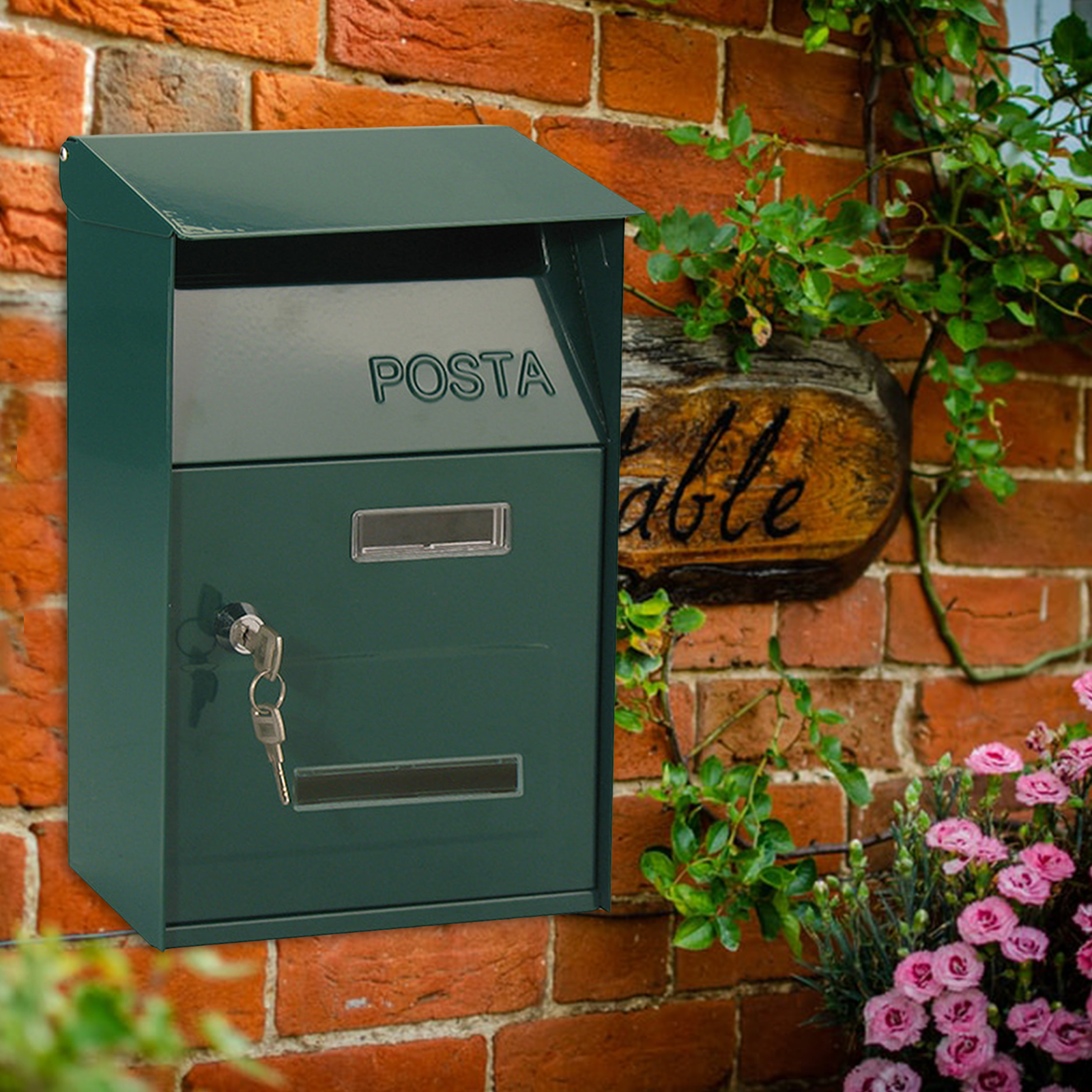 Wall Mounted Mailbox Metal Letter Decor Zinc Alloy Post Box Holder Outside Hanging Decorations for House, Porch, Outdoor Garden