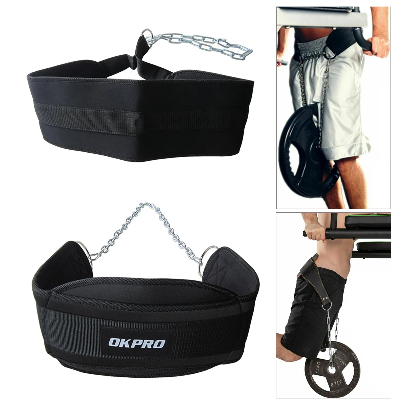 Thick Nylon Weight Lifting Belt with Chain Dipping Belt for Pull Up Chin Up Kettle Bell Barbell Fitness Bodybuilding Gym Belt
