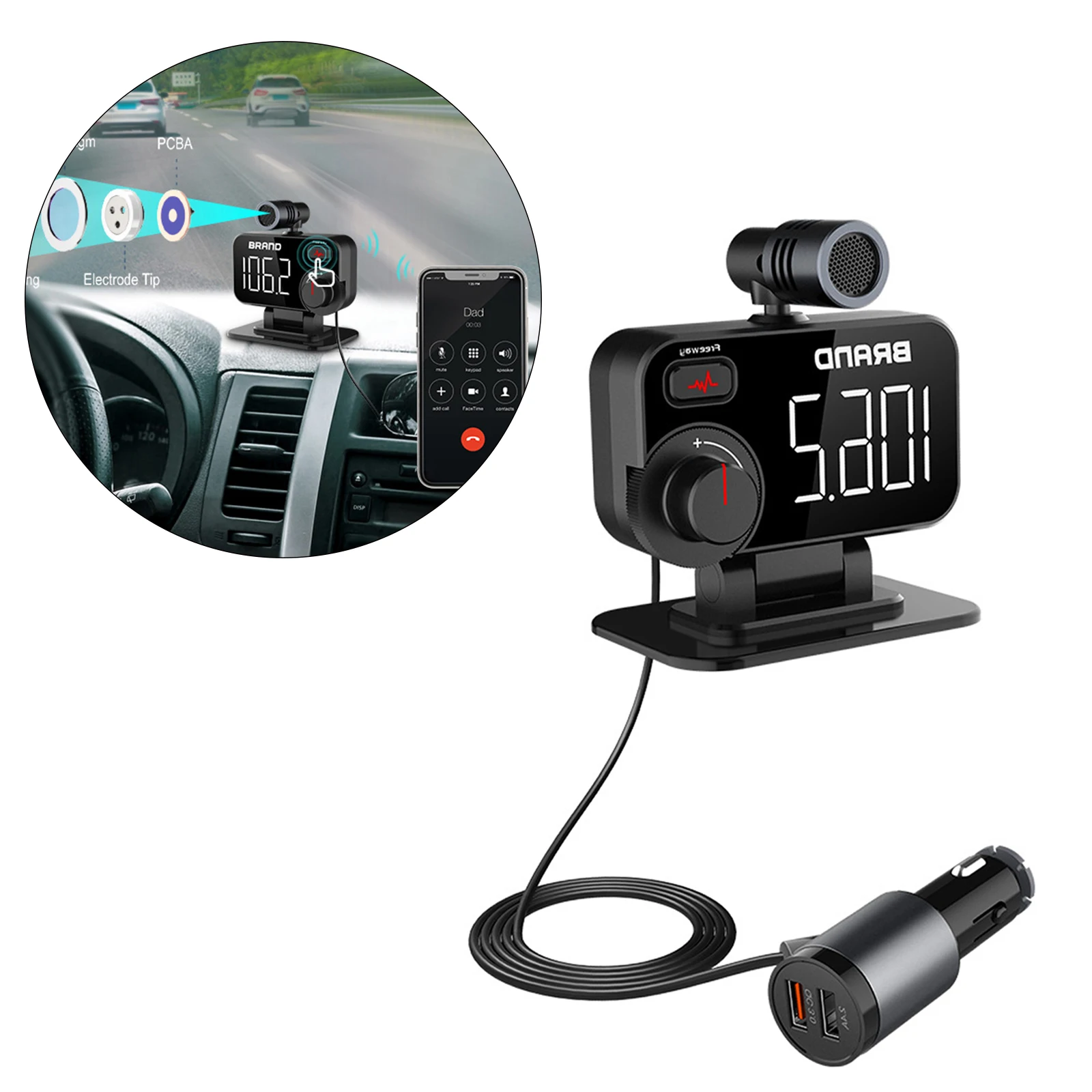 Car FM transmitter Bluetooth 5.0 MP3 Player FM Transmitter Fast Charger Radio Adapter