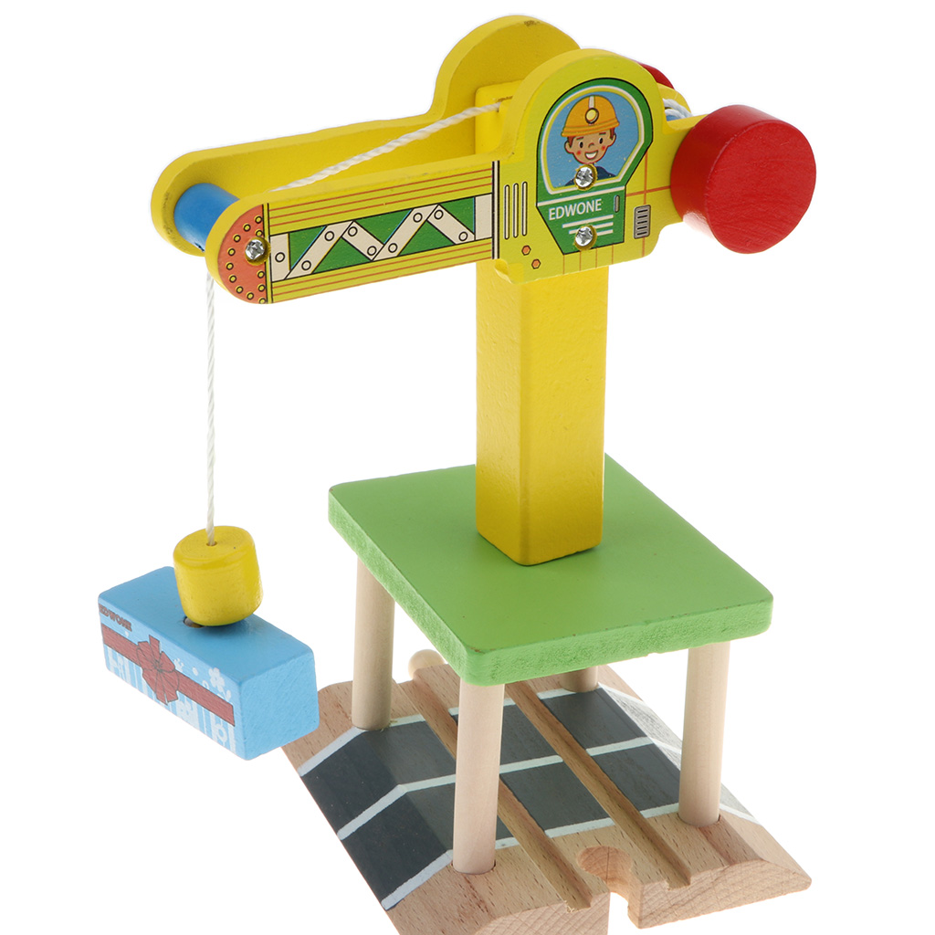 Wooden Rail Crane & Freight Wagon for Wooden Railway Building Replacement Set,
