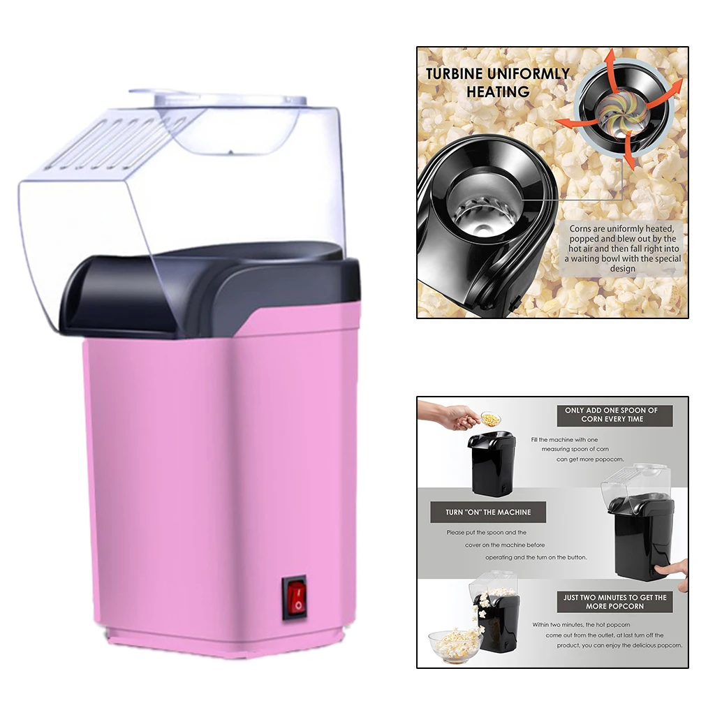 Small Home Hot Air Popcorn Popper Maker Machine, PC Transparent Top Cover, DIY Various Flavors