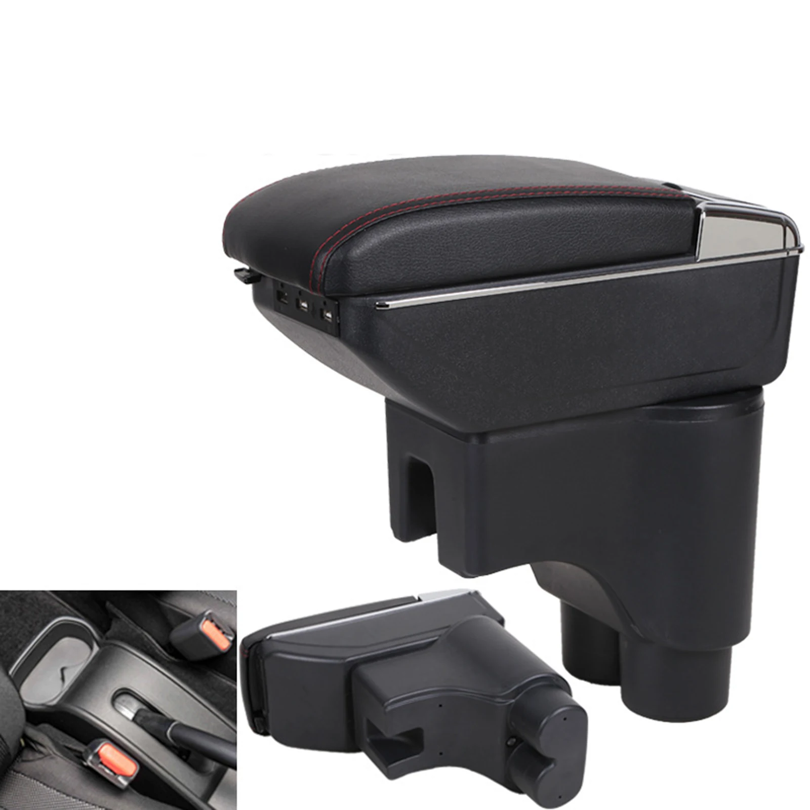 Center Console Storage Armrest Box 7 USB Automobile Reinstallable Base Bracket Fit for Perodua Myvi 17-18 Simple Installation