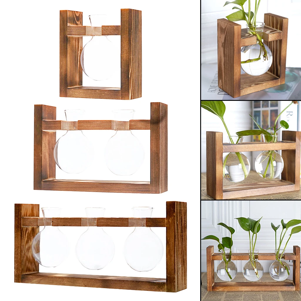 Glass Planter Terrarium Planter Test Tube Flower Bud Vase with wooden Stand for Propagating Hydroponic Plants Glass Planter