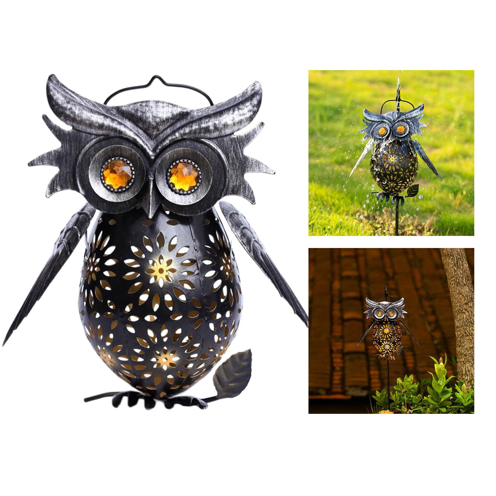 Adorable Solar Owl Lantern Light Metal Decor Art IP65 Garden Landscape Light Lawn Courtyard