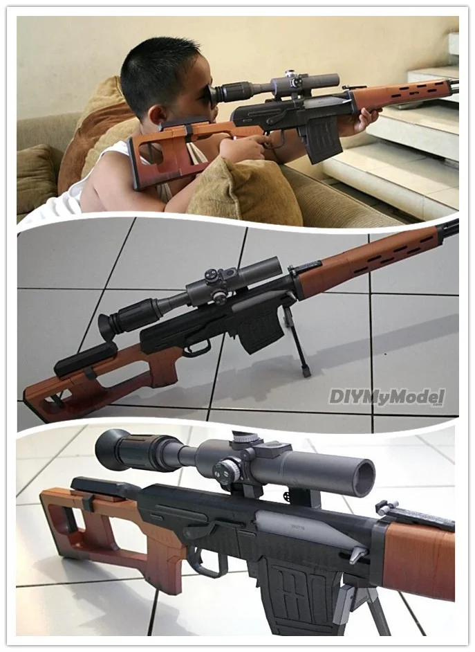 DIY 1/1 SVD Snayperskaya Vinyovka Dragunov Sniper Rifle Gun 3D Paper Model Kit 