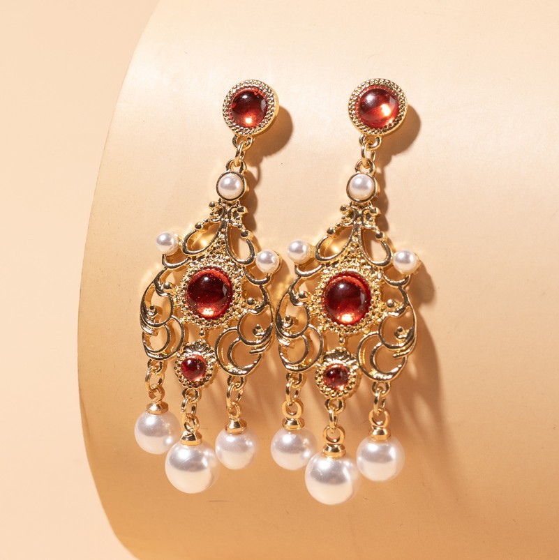 Bohemian Ethnic Earrings 2020 Women Vintage Alloy Hollow Out Carved Flower Rhinestones Long Dangle Indian Jewelry