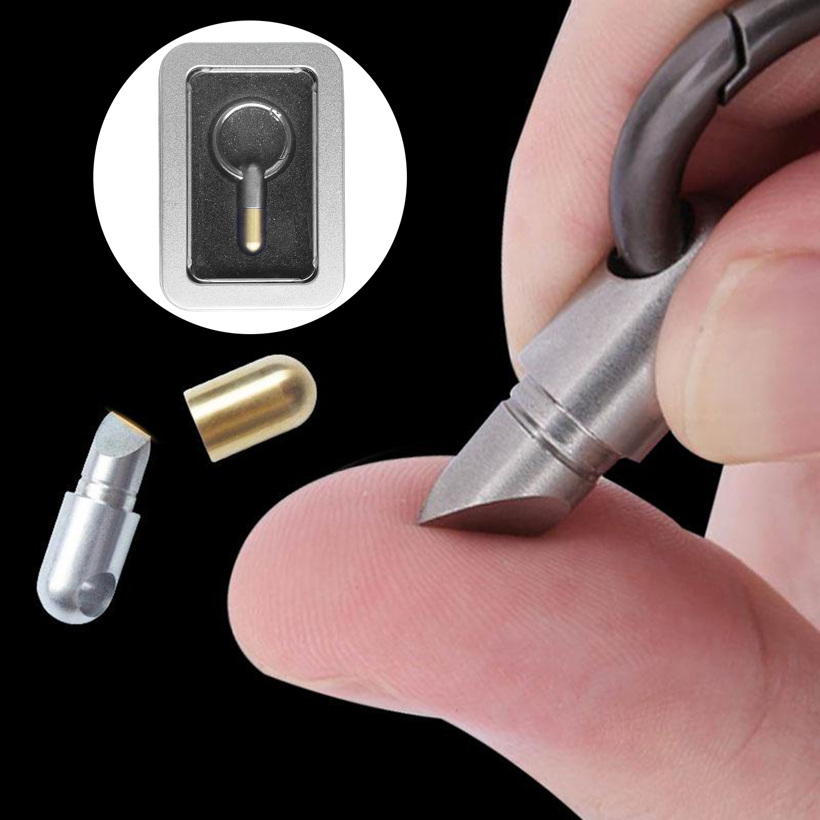 Portable Capsule Knife Cutter Spliter Keyring Cutting Tool for Outdoor Camping Hiking Backpacking